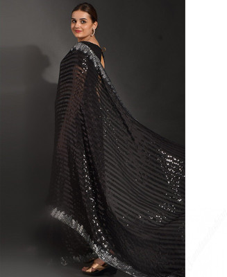 MAHAKALI CLOTHING Embroidered Bollywood Georgette Saree(Black)