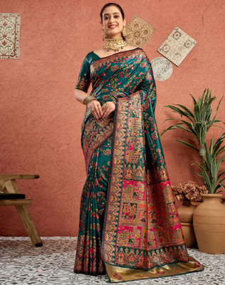 Tasrika Woven, Embellished Banarasi Jacquard, Pure Silk Saree(Green)