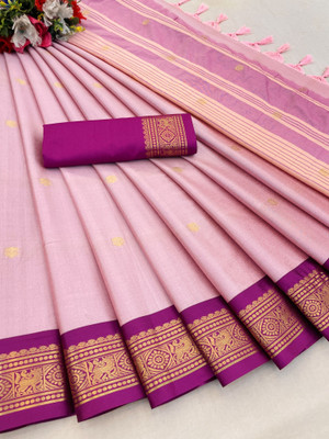 KanjiQueen Woven Kanjivaram Pure Silk, Cotton Blend Saree(Pink, Magenta)