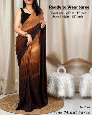 Riddhi textile Hub Striped Paithani Georgette Saree(Brown)