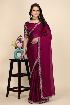 KONICA FAB Self Design, Solid/Plain, Embroidered Bollywood Chiffon Saree(Maroon)