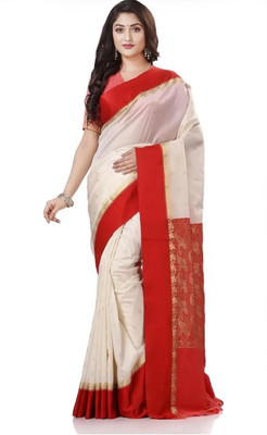 Karishma Sareee Woven, Self Design, Floral Print Banarasi Satin Saree(Cream)