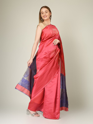 vasthralaya Printed, Solid/Plain Daily Wear Silk Blend Saree(Red)