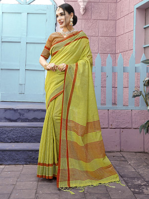 sagarika Woven Bollywood Linen Saree(Light Green)