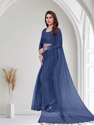 BHAGWATI ART Self Design Bollywood Net Saree(Blue)