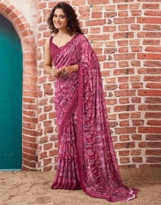 Samah Geometric Print, Printed Daily Wear Chiffon, Georgette Saree(Pink, Purple)