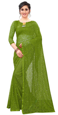 LOROFY Self Design Bollywood Net Saree(Mustard)