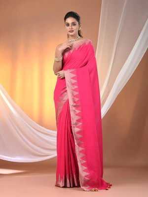 TWIIRL Woven, Solid/Plain Handloom Cotton Blend Saree(Pink)