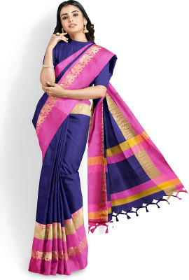 MoonTextile Temple Border Assam Silk Cotton Silk Saree(Multicolor)