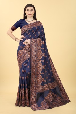 NENCY FASHION Self Design Banarasi Jacquard Saree(Blue)