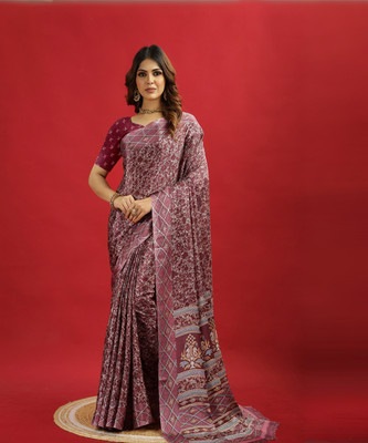 A V M PRINTS Printed Bollywood Crepe Saree(Maroon)