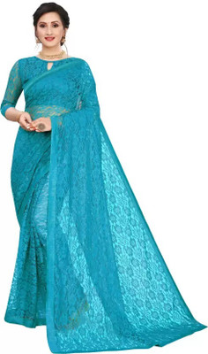 Saadhvi Self Design Bollywood Net Saree(Light Blue)