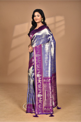 MorChari Woven Handloom Pure Silk Saree(Purple)