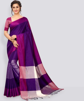 VJ FASHION Solid/Plain Bollywood Cotton Silk Saree(Purple)