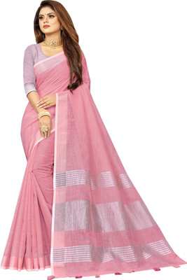 AARVI FASHION Woven Daily Wear Linen Saree(Pink)