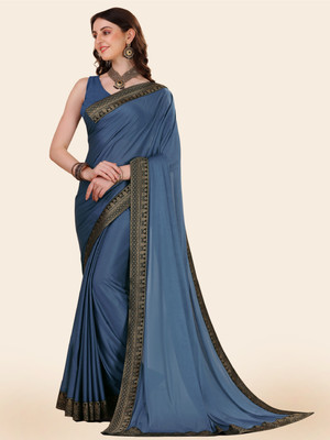 Chhavi Fashion Solid/Plain Banarasi Chiffon Saree(Blue)