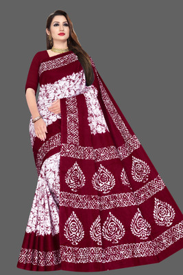 SARITA SAREES Printed Sambalpuri Pure Cotton Saree(Maroon, White)