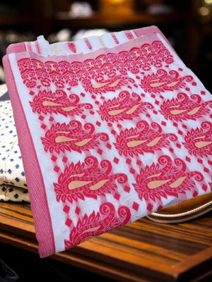 Priyangboda Woven Jamdani Handloom Cotton Blend Saree(Multicolor)