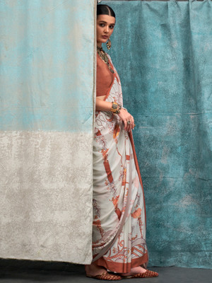 Sareemall Printed Chanderi Crepe Saree(Orange)