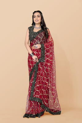 Raquel Embroidered Bollywood Net Saree(Red)