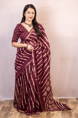 Divastri Printed Bandhani Cotton Silk Saree(Maroon)