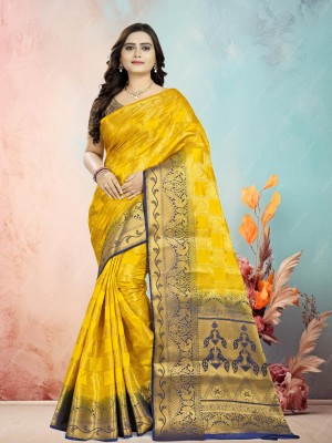 Divastri Woven, Embellished Banarasi Silk Blend Saree(Yellow)