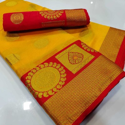 RAJUL Woven Banarasi Jacquard Saree(Yellow, Red)