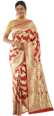 Krishneshwari Woven Banarasi Pure Silk Saree(Red, Gold)