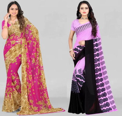 Leelavati Printed Daily Wear Georgette Saree(Pack of 2, Multicolor)