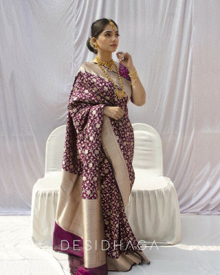 SHWENILA Solid/Plain Assam Silk Pure Silk Saree(Purple)