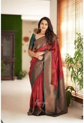 VISVASTA Self Design Kanjivaram Jacquard, Art Silk Saree(Maroon)