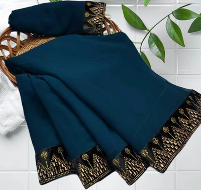 pari creation Solid/Plain, Embellished, Self Design Bollywood Georgette Saree(Light Blue)