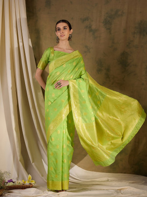 manvaa Woven Banarasi Silk Blend Saree(Light Green)
