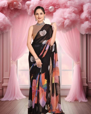 Jayu Dyed Daily Wear Georgette Saree(Black)