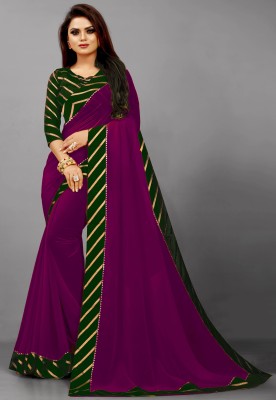 FIERTE Striped Bollywood Georgette, Chiffon Saree(Purple)