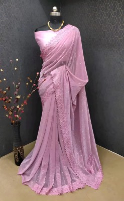 Handsel Woven, Striped Bollywood Georgette, Lycra Blend Saree(Pink)