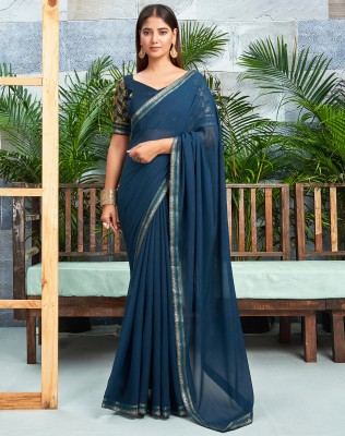 SIRIL Embellished Daily Wear Chiffon Saree(Blue)