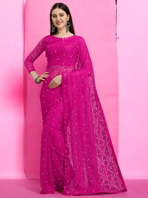 NexxaFashion Self Design Bollywood Net Saree(Pink)