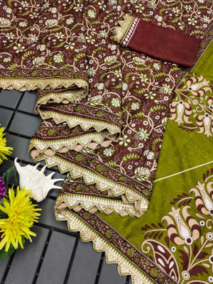 Divastri Printed Daily Wear Cotton Blend Saree(Brown)