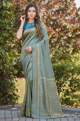 Sariya Woven Banarasi Jacquard, Silk Blend Saree(Light Blue)