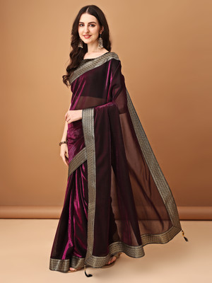 DIVYASHAKTI FASHION Solid/Plain Bollywood Silk Blend Saree(Maroon)