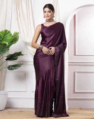 SIRIL Solid/Plain, Embellished Bollywood Satin, Silk Blend Saree(Purple)