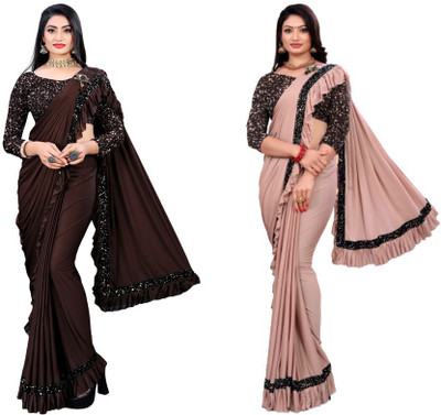MIJAASHREE Embellished Bollywood Lycra Blend Saree(Pack of 2, Multicolor)
