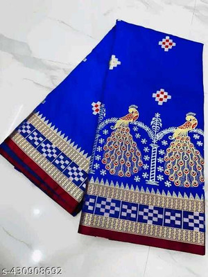 AlYasaCloset Embroidered Banarasi Handloom Satin Saree(Blue)