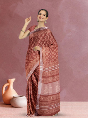 Avishya Printed Daily Wear Linen Saree(Brown)
