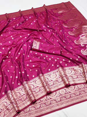 DRAVYA WOMEN Woven, Floral Print Banarasi Pure Silk, Jacquard Saree(Pink)