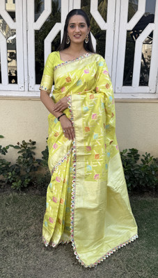 MM VENTURE Woven Kanjivaram Cotton Silk Saree(Yellow)