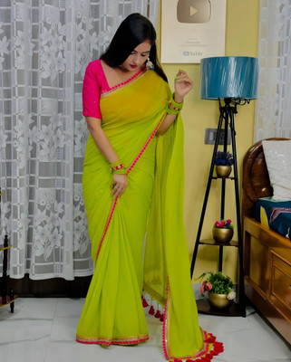 HIJA TRENDZ Embroidered, Embellished Daily Wear Georgette Saree(Yellow)