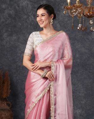 Satrani Dyed, Embellished Bollywood Chiffon, Georgette Saree(Pink)