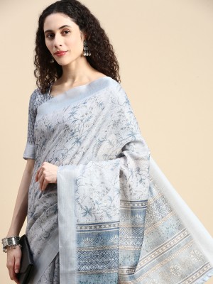 RekhaManiyar Printed Bollywood Linen Saree(Grey)